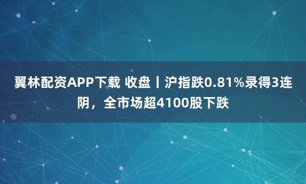 翼林配资APP下载 收盘丨沪指跌0.81%录得3连阴，全市场超4100股下跌
